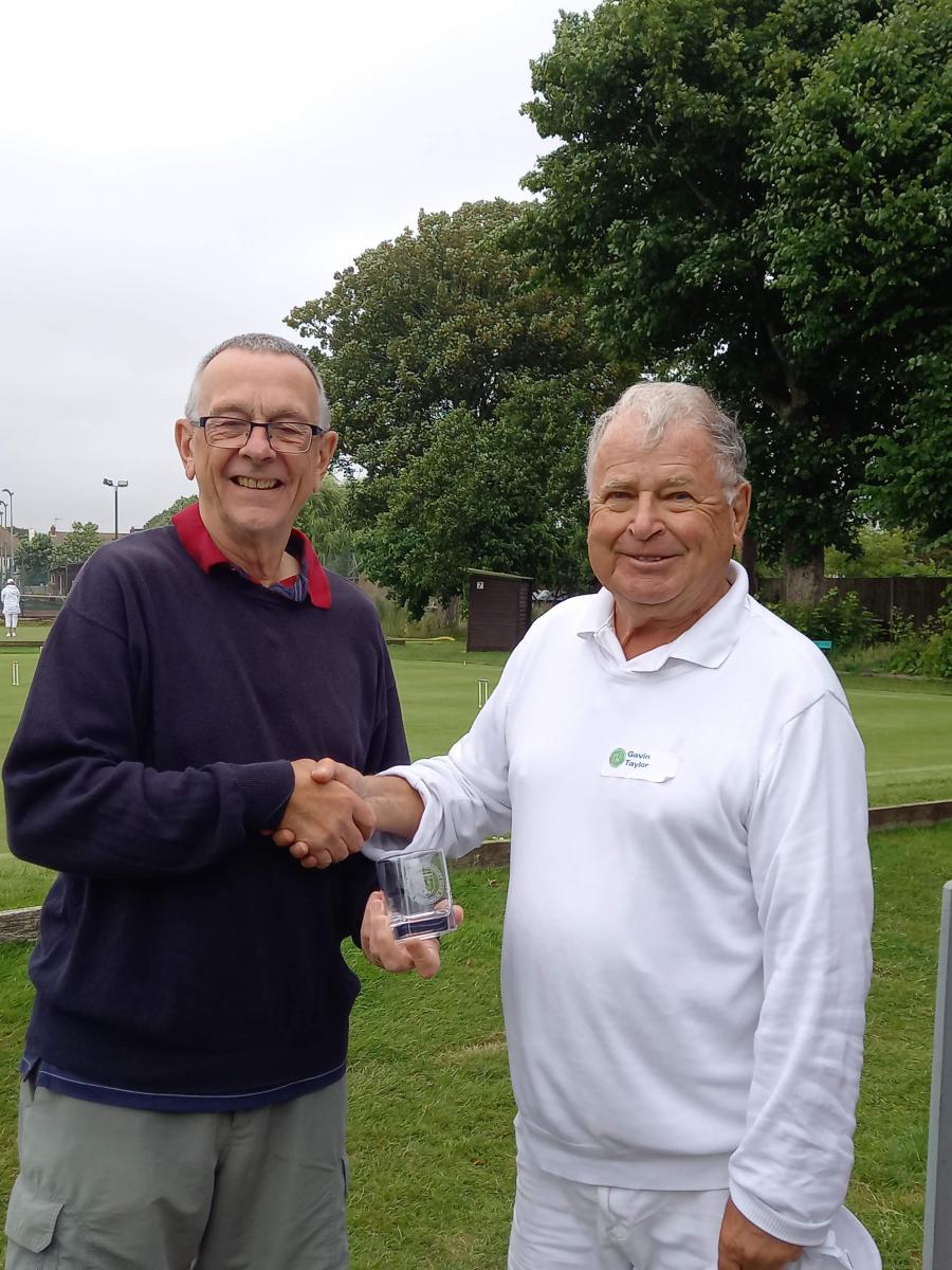 GC singles 30th June: Division winner Gavin with Manager Vincent